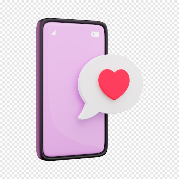 Telefono con il messaggio del cuore dichiarazione d'amore il giorno di San Valentino ha isolato l'illustrazione 3d