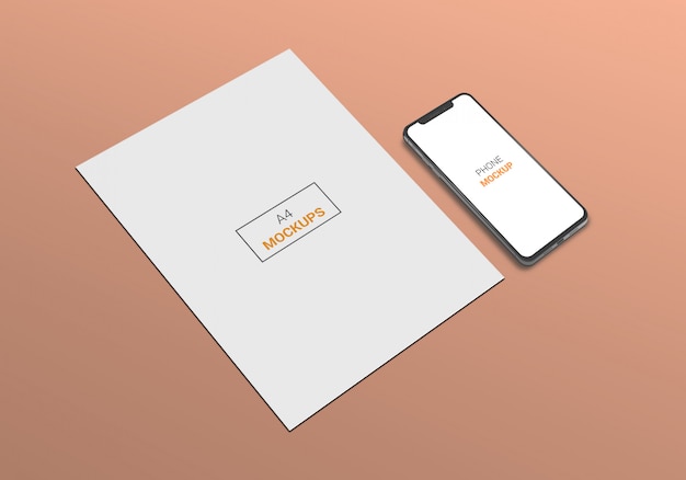 Telefono e pagina A4 Mock-up