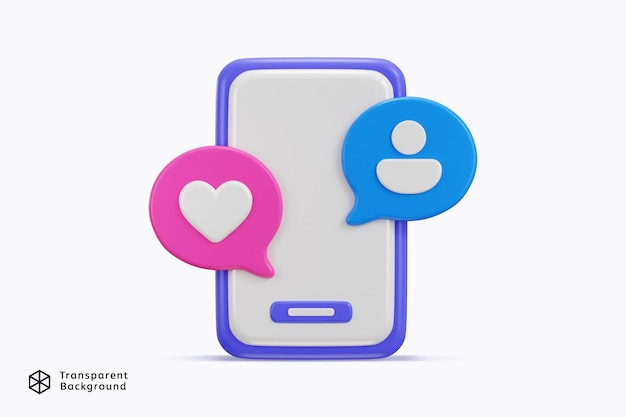Teléfono inteligente 3D con icona de burbuja de voz concepto de usuario de redes sociales y como icono renderización 3D