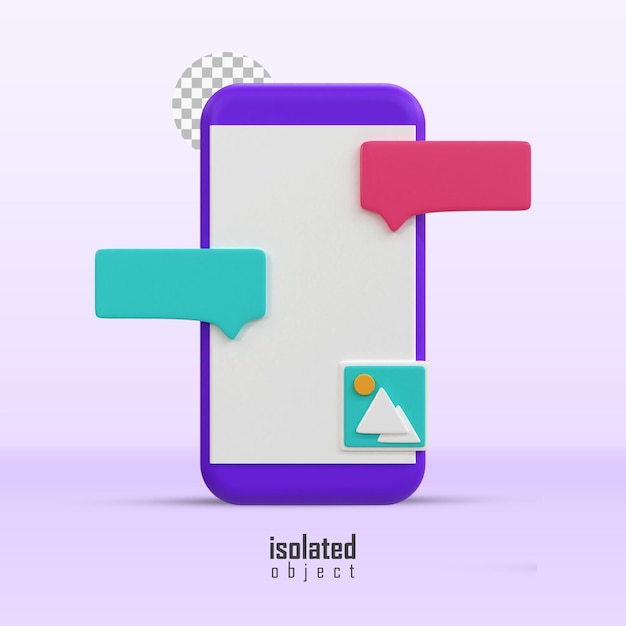 PSD teléfono inteligente 3d con mensajes de texto con renderizado 3d