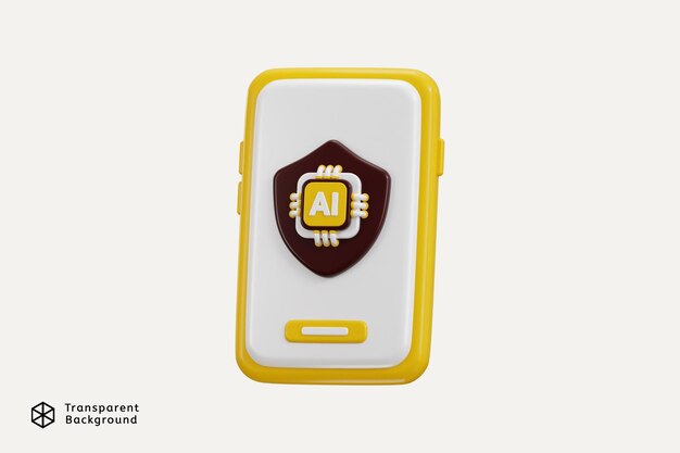 Teléfono inteligente amarillo 3D con icono de inteligencia artificial Ilustración vectorial de renderización 3D