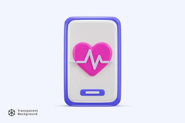 teléfono inteligente con corazón rosado en el icono de línea de pulso blanco ilustración vectorial de renderización 3D