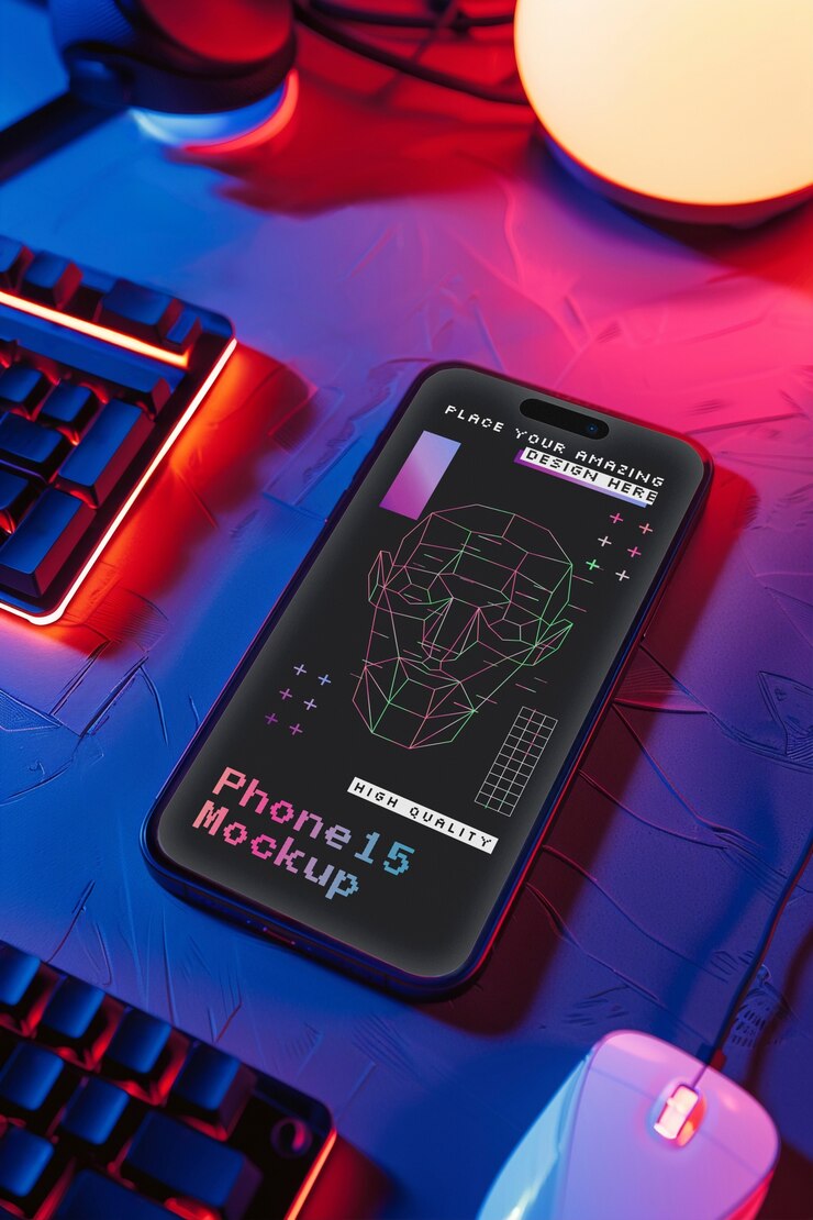 PSD el teléfono inteligente cybercore en el estudio