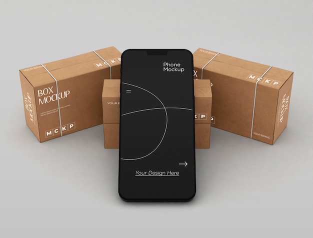 PSD teléfono inteligente con diseño de maqueta de caja de envío