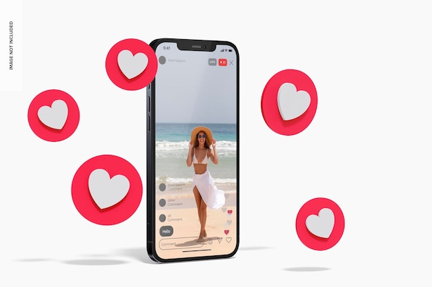 Teléfono inteligente con maqueta de iconos de redes sociales, vista izquierda