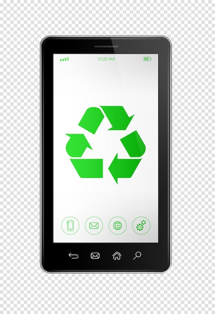 PSD teléfono inteligente con un símbolo de reciclaje en el concepto de conservación del medio ambiente en pantalla