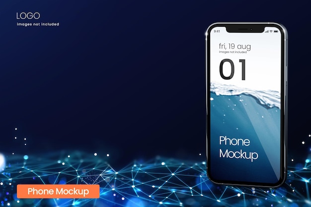 Telefono Mockup con sfondo geometrico al neon
