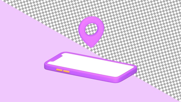 Teléfono morado con un pin en la parte superior.
