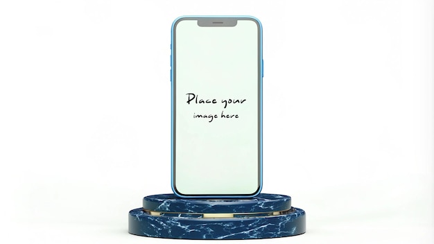 un teléfono móvil con una base azul Mockup Design