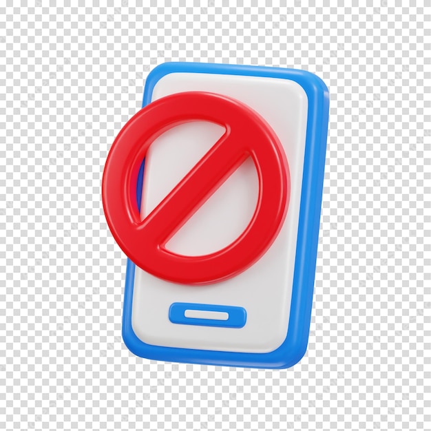 Teléfono móvil con icono de parada renderización 3d