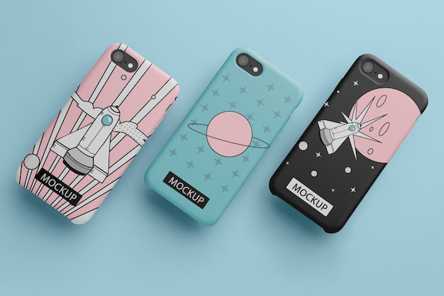 Teléfono móvil con maqueta de diseño minimalista de estuche.