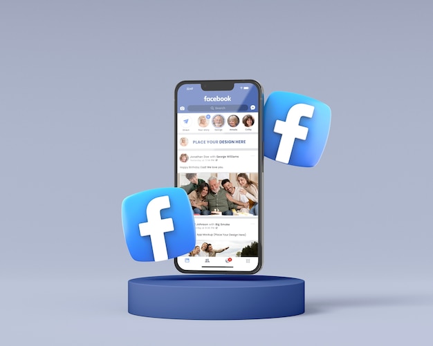 Teléfono móvil con maqueta de redes sociales