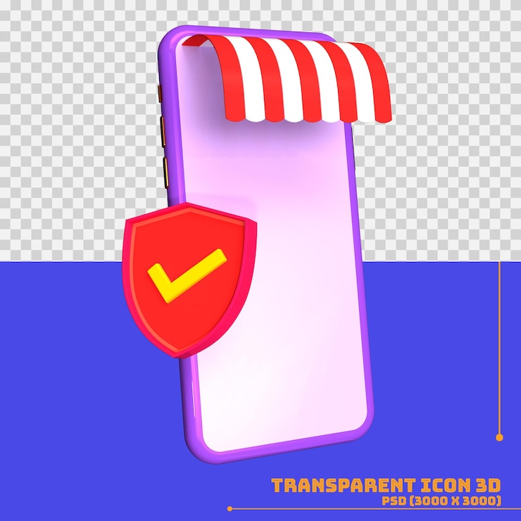 PSD teléfono móvil púrpura 3d con protección shield