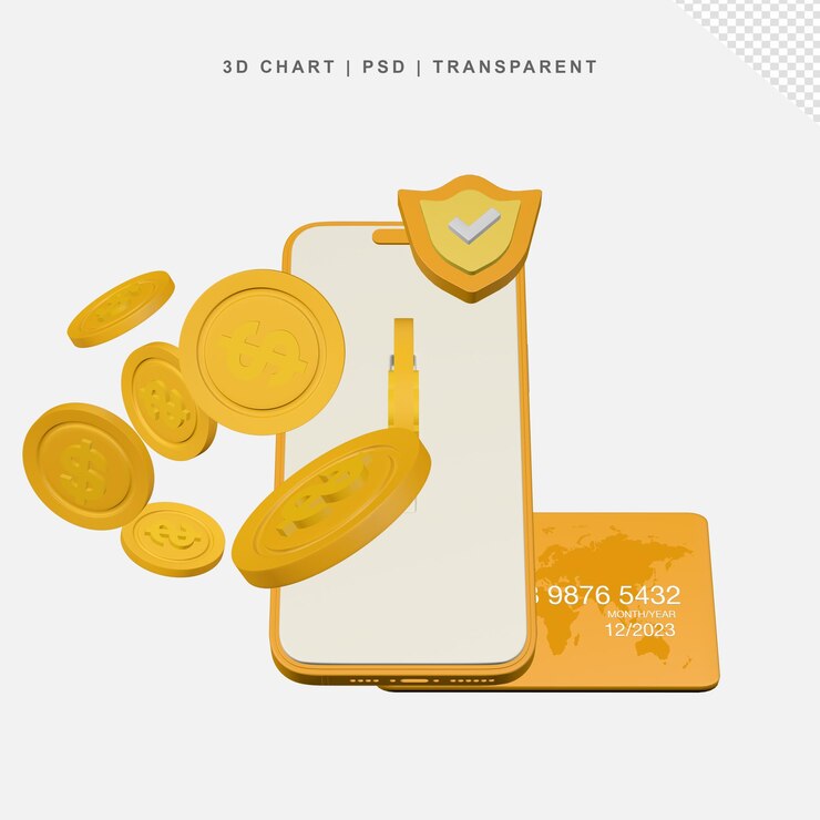 PSD teléfono móvil y tarjeta de crédito de monedas de oro
