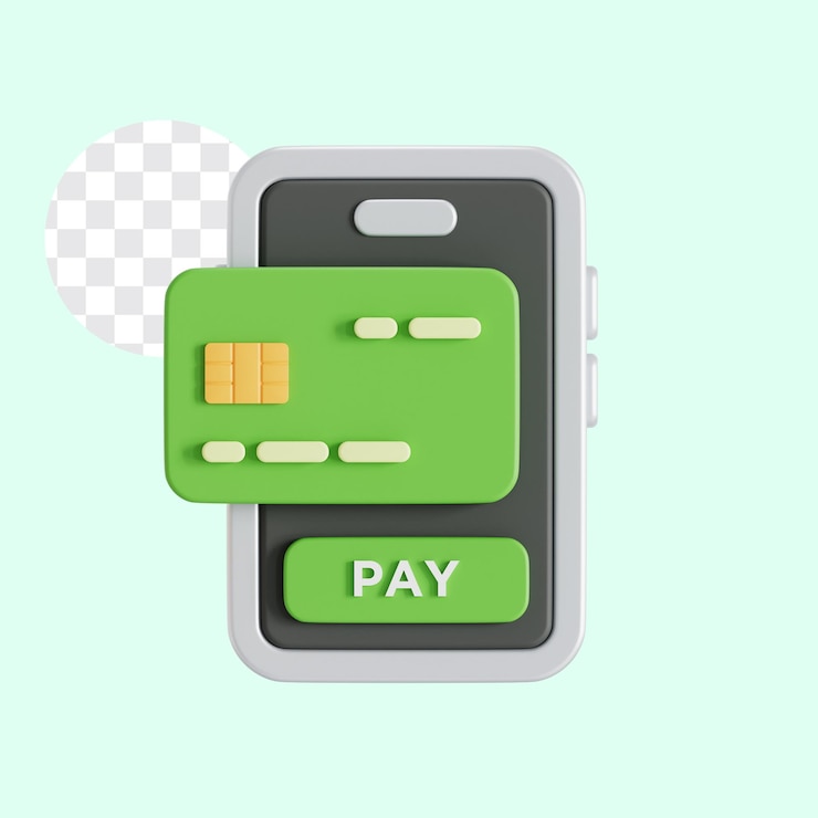 PSD teléfono móvil con tarjeta con pago escrito en ella pago bancario en línea concepto de contabilidad de icono 3d