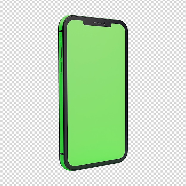 Teléfono con pantalla verde aislada en fondo transparente png