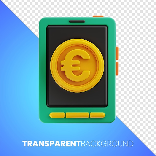teléfono premium euro financiar dinero icono representación 3d sobre fondo transparente PNG