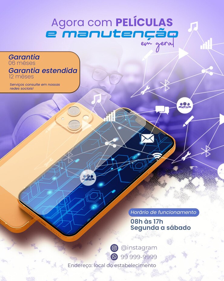 PSD un teléfono que está en un fondo púrpura con una pantalla azul
