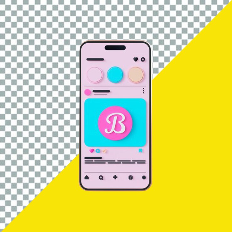 PSD un teléfono rosa con una b rosa en él