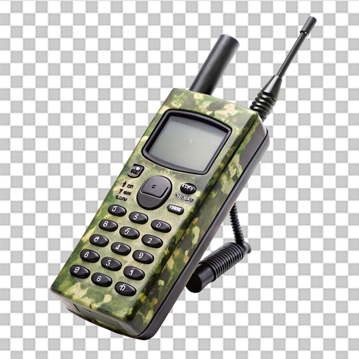 PSD teléfono satélite militar aislado en un fondo transparente