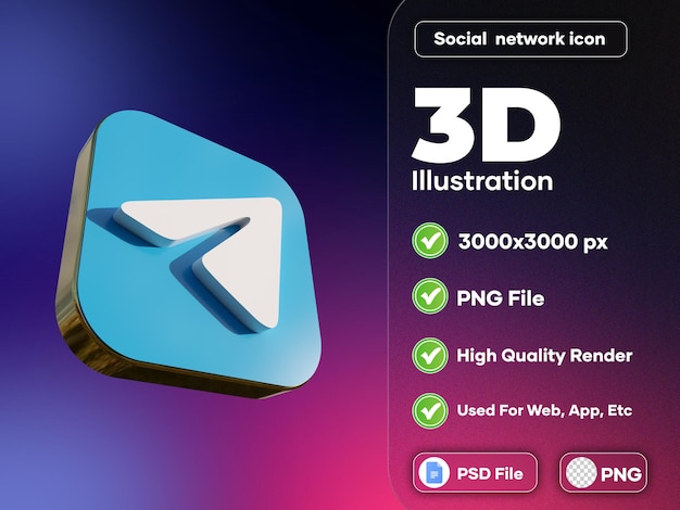 PSD telegram 3d logo diseño moderno renderizado realista alta calidad