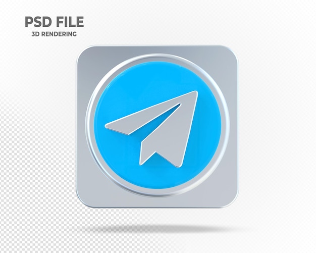 Telegram Logo 3D Social Media con estilos plateados