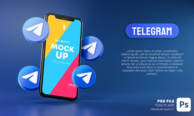 Telegrammsymbole um Smartphone App Mockup 3D