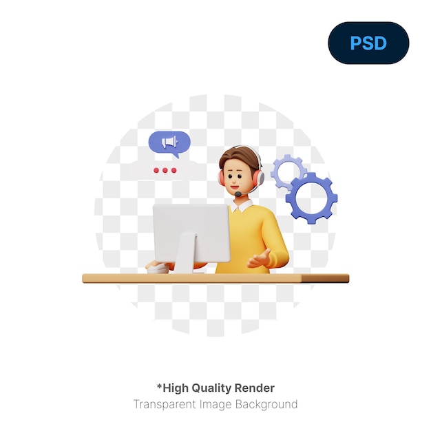 Telemarketing Illustrazione 3D Psd Premium