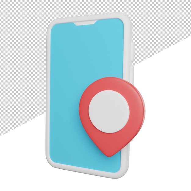 Téléphone cartes emplacement vue de côté rendu 3d icône illustration sur fond transparent