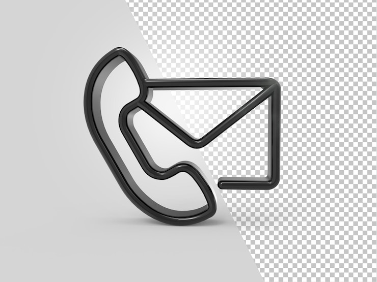 PSD téléphone icône communication signe et symbole message noir rendu 3d