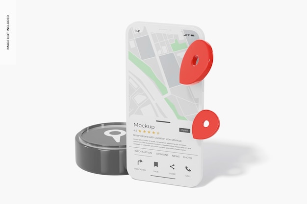 Téléphone avec maquette d'icône de localisation, vue de droite