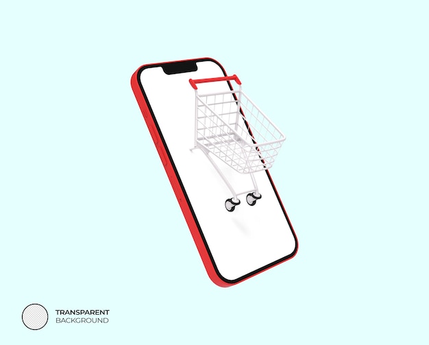 Téléphone mobile 3D avec un panier vide PSD