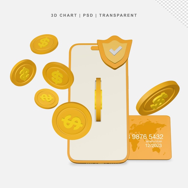 PSD téléphone portable et carte de crédit à pièces d'or
