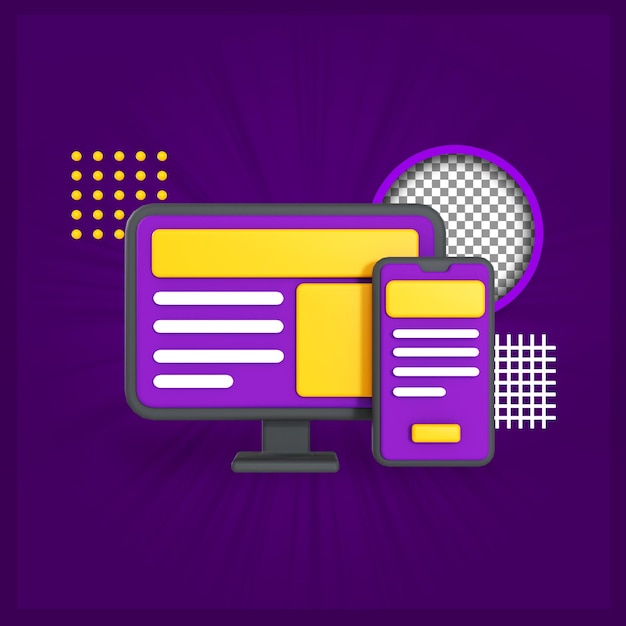 Téléphone De Rendu 3d Et Moniteur De Bureau Pour L'illustration De L'application Ui