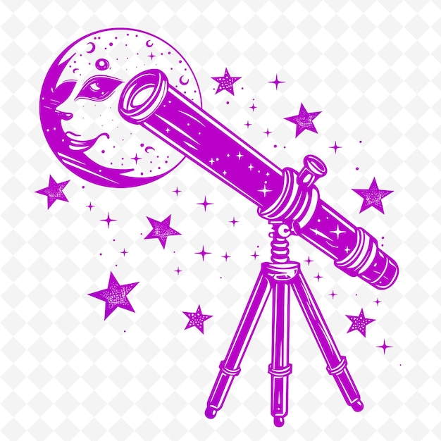 PSD un télescope avec des étoiles et un télescope dessus.