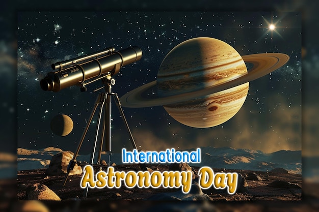 PSD télescope de la journée internationale de l'astronomie observant le ciel et l'étoile filante en arrière-plan