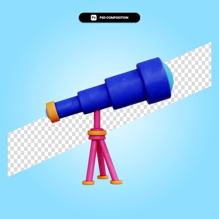 PSD telescopio 3d render ilustración aislada