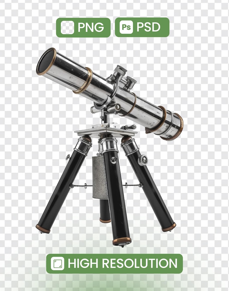 PSD telescopio antiguo en trípode de alta resolución png y psd
