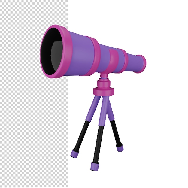 PSD telescopio con color púrpura 3d render ilustración