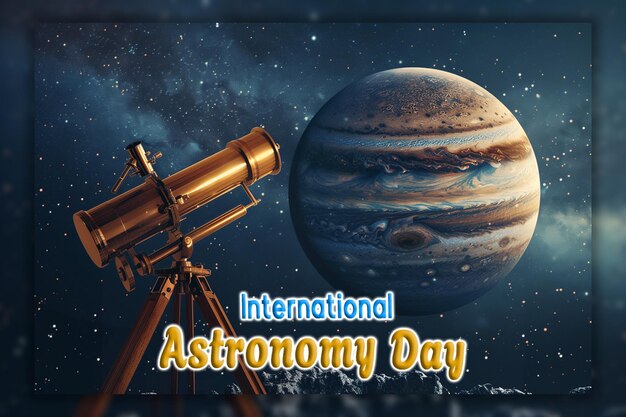 Telescopio del día internacional de la astronomía observando el cielo y el fondo de las estrellas cadentes