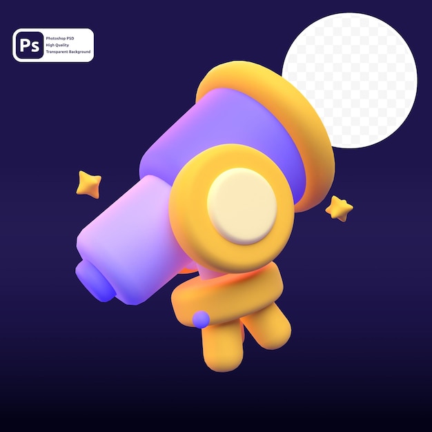 Telescopio in rendering 3d per la presentazione web di risorse grafiche o altro