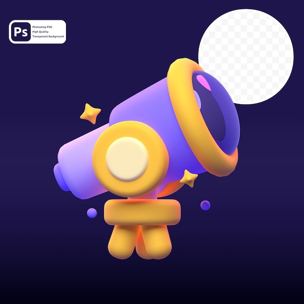 Telescopio in rendering 3d per la presentazione web di risorse grafiche o altro