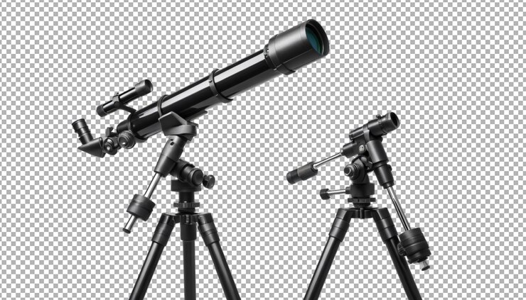 PSD telescopio negro en un trípode enfocado hacia el cielo