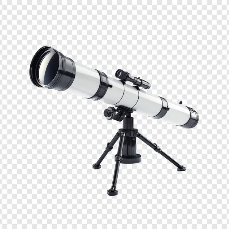 PSD un telescopio refractor blanco en un trípode listo para observar las estrellas