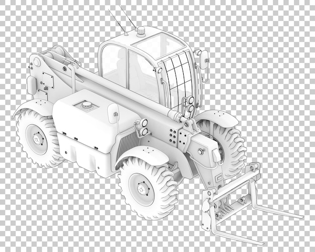 Teleskopický manipulátor na transparentním pozadí, 3D renderování ilustrace