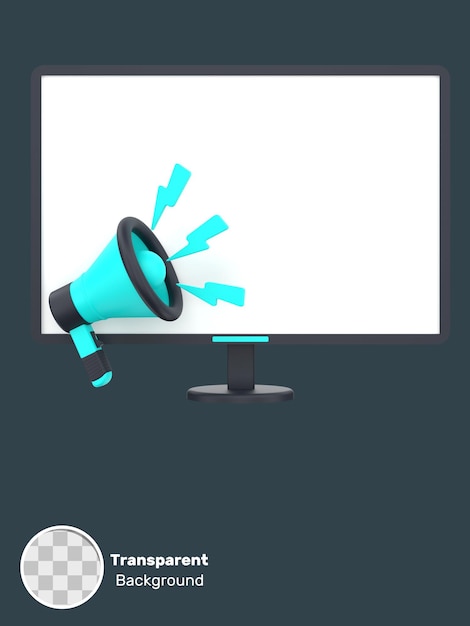 Télévision 3D et mégaphone pour fond transparent de marketing télévisé