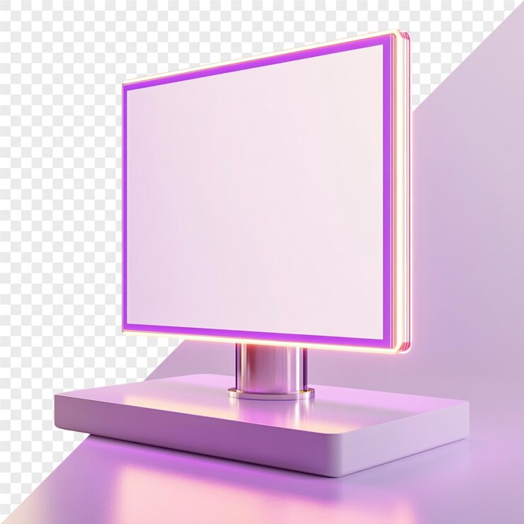 PSD un televisor de pantalla plana está en un soporte con un fondo púrpura