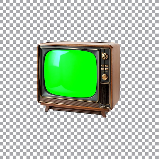 Televisore vintage degli anni '60 con schermo verde su sfondo trasparente