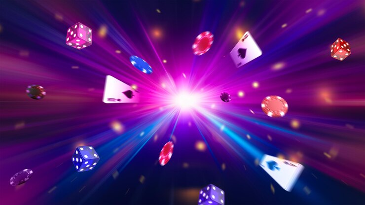 PSD telón de fondo de casino vibrante luces de neón fichas tarjetas amplificador elementos de ranura