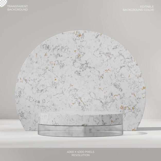 telón de fondo cilíndrico renderizado en 3D fondo transparente de mármol blanco con textura podio en cuadrado